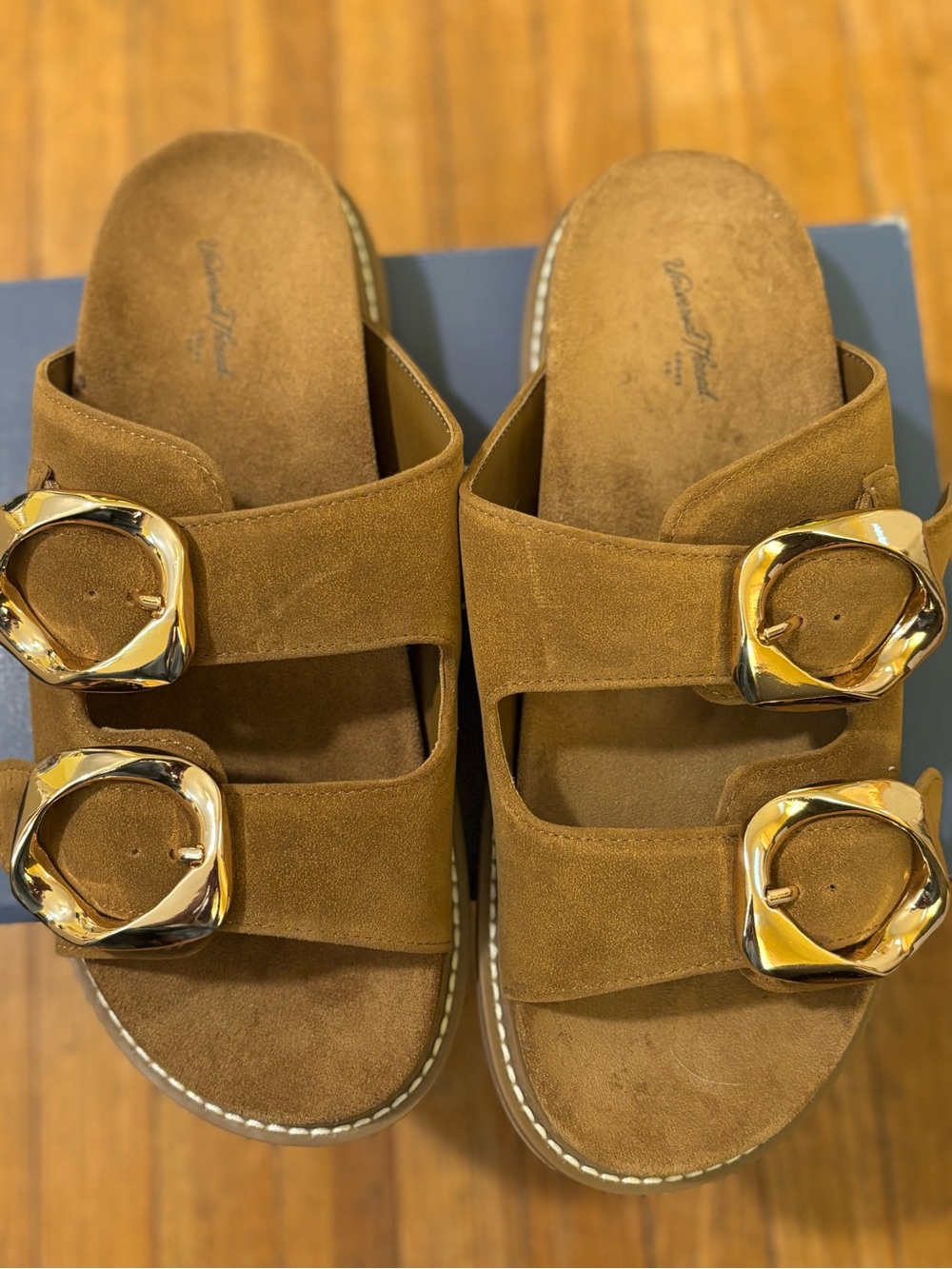 Universal Thread Tan Suede Double-Buckle Slide Sandals